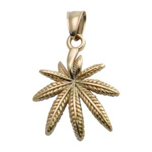 Stainless Steel Gold PVD Hemp Leaf Pendant