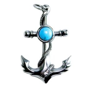 Stainless Steel Anchor with Turquoise Accent Pendant