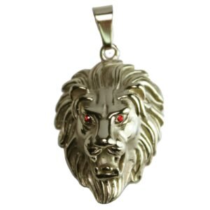 Gold PVD Roaring Lion Pendant with Red Jewel Eyes