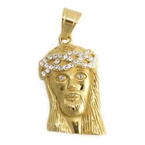 Gold Coated Stainless Steel Jeweled Jesus Pendant