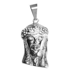 Stainless Steel Silver CZ Encrusted Jesus Pendant