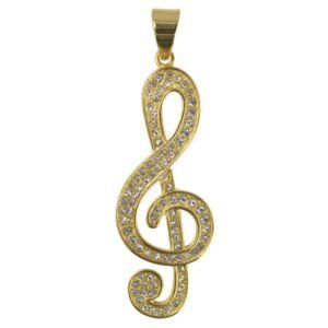Stainless Steel Gold PVD Encrusted Music Note Pendant