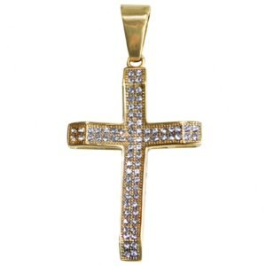 Stainless Steel Gold PVD CZ Encrusted Cross Pendant