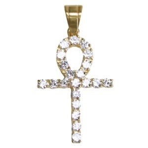 Stainless Steel Gold PVD Cubic Zirconia Encrusted Ankh Symbol Pendant