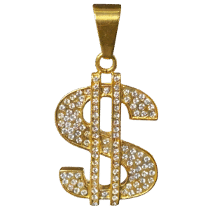 Stainless Steel Gold PVD CZ Encrusted Money Sign Pendant