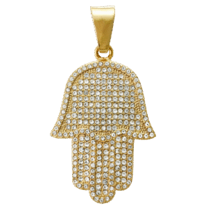 Stainless Steel Gold PVD CZ Hamsa Pendant