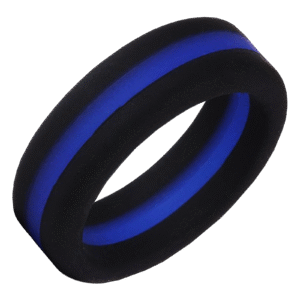 Black Silicone Ring with Blue Stripe