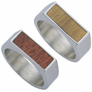 Stainless Steel Ring With Wood Center