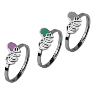 Stainless Steel Heart Shaped Love Ring With Colored Enamel Accent