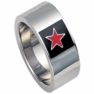 Stainless steel with Black Enamel with Red Star ring