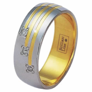 Stainless Steel/ Gold Ring with 3 Diamonds
