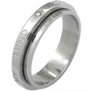 Stainless Steel Ring with Diamond and Engraved Words