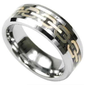 Tungsten Ring With Center Gold Chain Design - 8mm