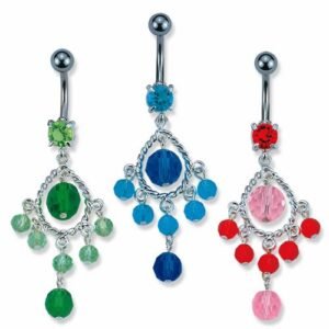 Surgical Steel Belly Ring with Multi-Stone Chandelier Dangle