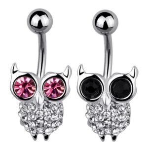 CZ Owl Navel Belly Button Ring