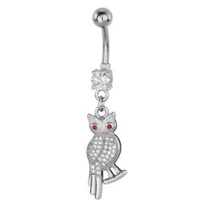 Jeweled Crystal & Hematite Owl Dangling Navel Belly Ring