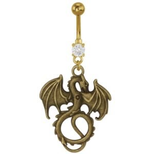 Antique Brass Dangling Dragon Navel Belly Ring