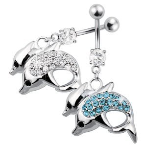 Jeweled Dolphins Design Belly Ring