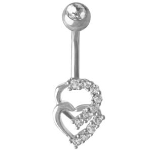 Surgical Steel Jeweled Double Hearts Belly Ring