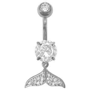 Surgical Steel Jeweled Belly Ring w/ Dangling Whale Tail