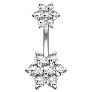 Surgical Steel Clear Double Jeweled Flower Belly Ring