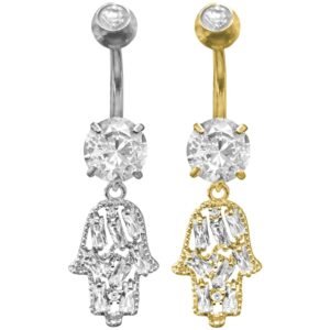 Surgical Steel Jeweled Hamsa Belly Ring