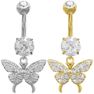 Surgical Steel Jeweled Butterfly Belly Ring