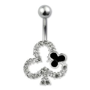 Charming Stainless Steel Navel Ring With Jeweled Black Club Design
