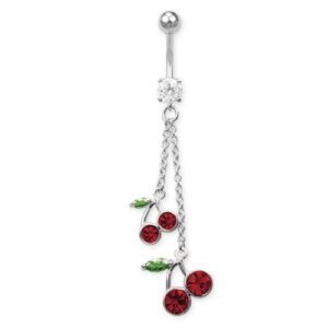 Gorgeous Dangling Cherries Belly Ring Hanging From 2 Chains-- Lead free and Nickel Free