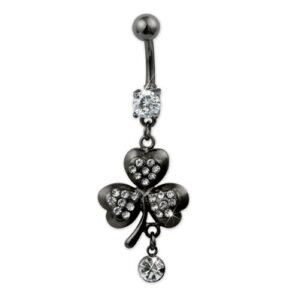 CZ Encrusted Shamrock Irish Belly Ring With Black PVD Coating