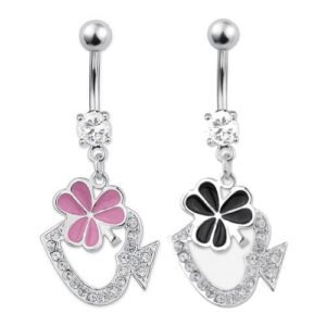 Dangling Navel Ring w/ Jeweled Spade and Irish Clover Design
