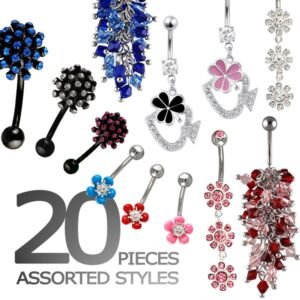 20pcs PCK - Surgical Steel Floral Theme Belly Ring Package