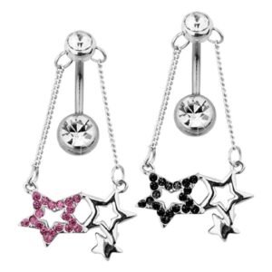 Surgical Steel Triple Star CZ Stone Dangle Chain Belly Ring