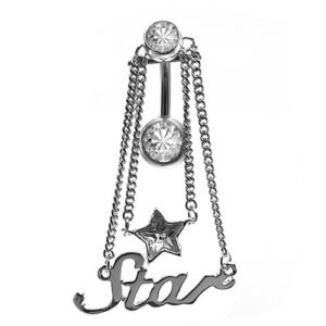 Double Gem Belly Ring with dangling word STAR