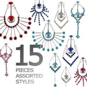 15pcs PCK - Assorted Stainless Steel Fancy Belly Ring Package