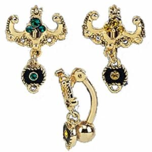 TBORG-16 Gold Plated Oriental Style Belly Ring with rhinestone