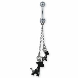 Belly Ring With Two Dangling Giraffes