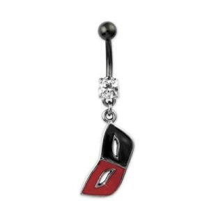 Black PVD Belly Ring With Dangling Mardi Gras Mask