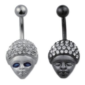 Stainless Steel Navel Ring with Jeweled Mask Design
