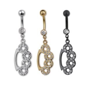 Awesome Jeweled Belly Ring With Dangling Brass Knuckle