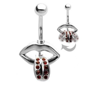 Awesome Mouth Belly Ring With Red Stone Encrusted Moving Tongue!-- Very Cool!-- Lead free and Nickel Free