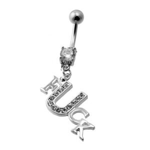 Steel Navel Ring With Hanging Word and CZ Letter
