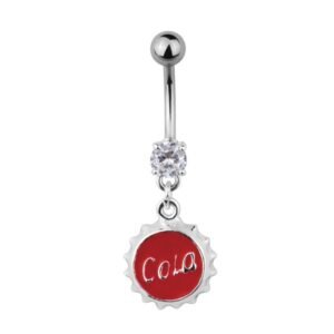 Stainless Steel Jeweled Belly Ring with Cola Bottle Cap Design