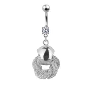 Stainless Steel Single Jeweled Belly Ring with Braided Mesh Design