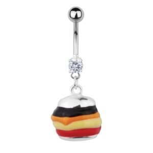 Stainless Steel Jeweled Belly Ring with Enameled Ornament