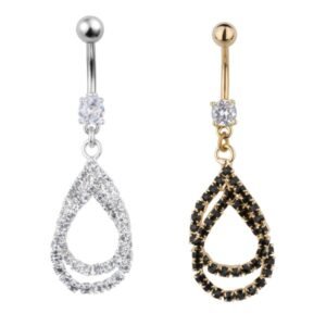 Stainless Steel Dangling Belly Ring with Hollowed Tear Drop and Stones around