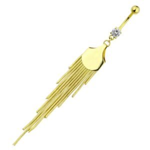 Gold PVD Jeweled Tassel Belly Ring Desinged with Multiple Hanging Chains