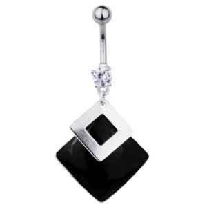 Surgical Steel Black Enamel Dangling Belly Ring