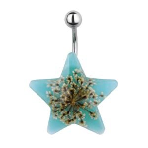 Star Shape Belly Ring with Dried Floral Burst
