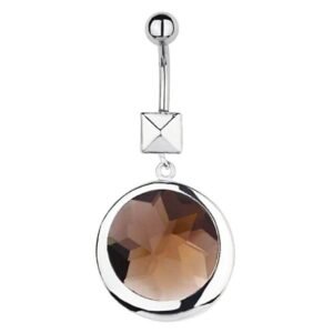 Pyramid Stud Belly Ring with Dangling Amber Rust Circular Embellishment
